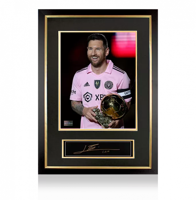Lionel Messi Official Ballon D'Or™ Signed Plaque And Photo Frame: 2023 Winner