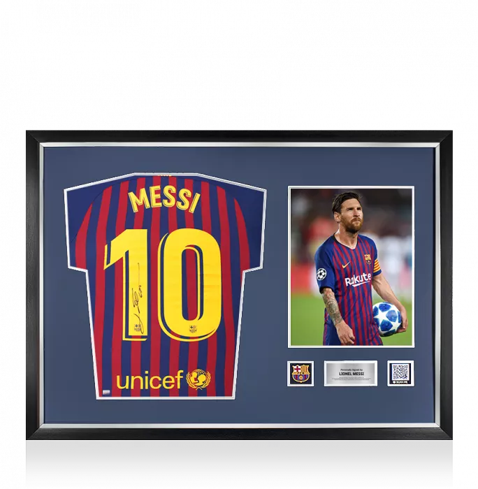 Lionel Messi Official FC Barcelona Back Signed and Framed 2018-19 Home Shirt
