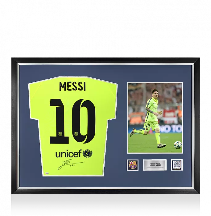 Lionel Messi Official FC Barcelona Back Signed And Framed 2014-15 Third Shirt