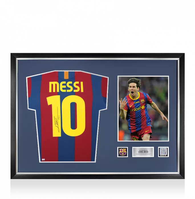 Lionel Messi Official FC Barcelona Back Signed and Framed 2010-11 Home Shirt