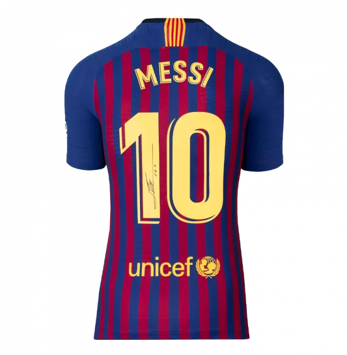 Lionel Messi Official FC Barcelona Back Signed And Framed 2018-19 Home Shirt With Fan Style Numbers