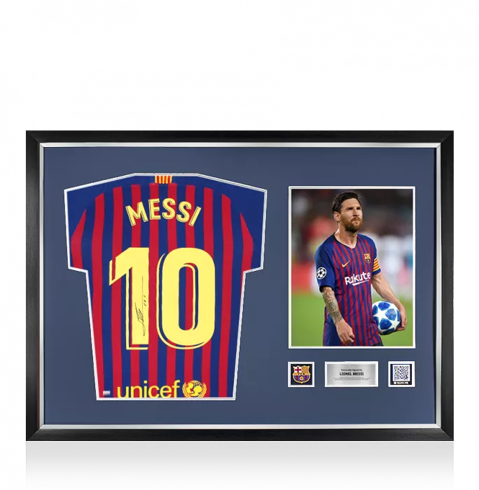 Lionel Messi Official FC Barcelona Back Signed and Framed 2018-19 Home Shirt with Fan Style Numbers