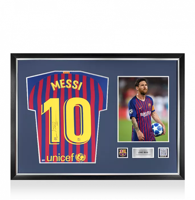 Lionel Messi Official FC Barcelona Back Signed and Framed 2018-19 Home Shirt