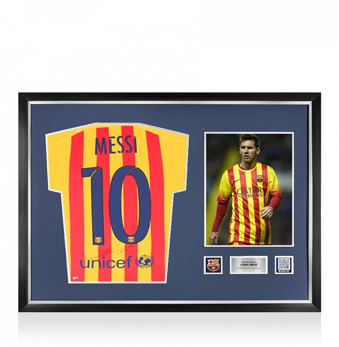 Lionel Messi Official FC Barcelona Back Signed and Framed 2015-16 Away Shirt