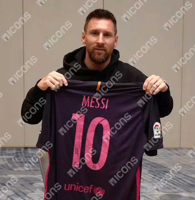 Lionel Messi Official FC Barcelona Back Signed And Framed 2016-17 Away Shirt