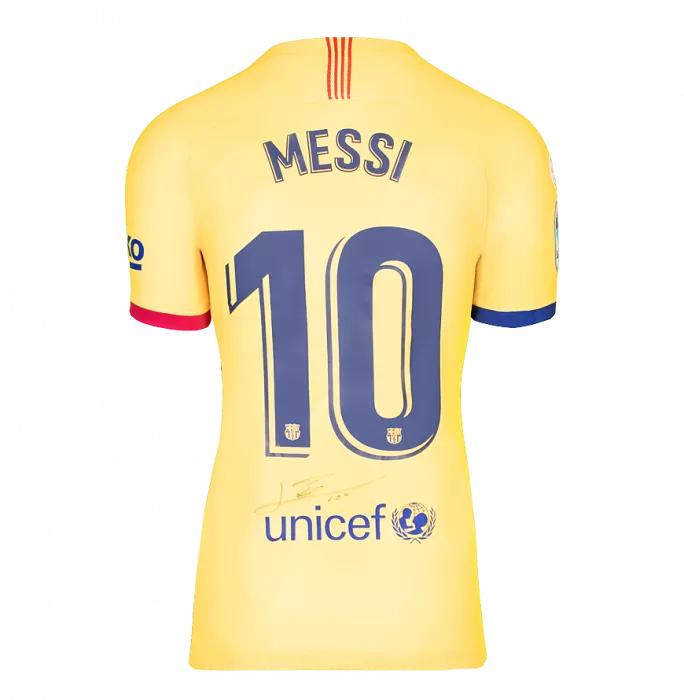 Lionel Messi Official FC Barcelona Back Signed And Framed 2019-20 Away Shirt: Signed Under Number