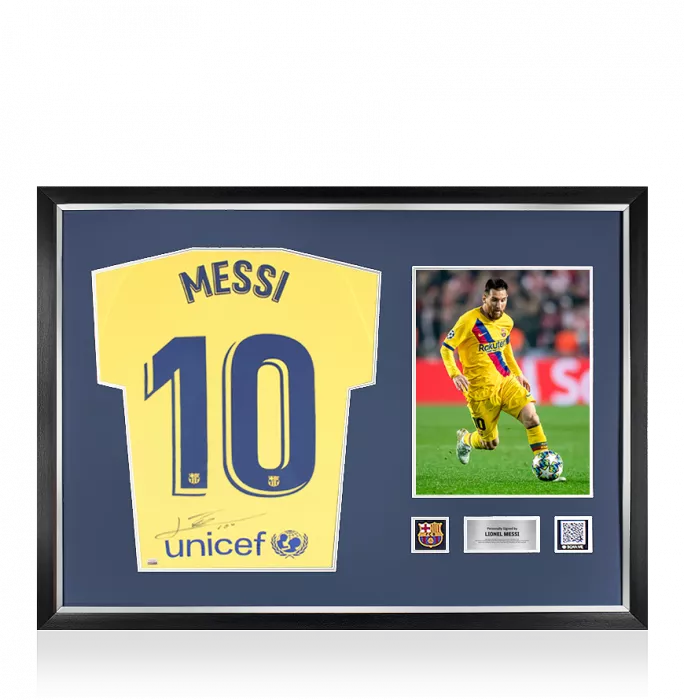 Lionel Messi Official FC Barcelona Back Signed and Framed 2019-20 Away Shirt: Signed Under Number