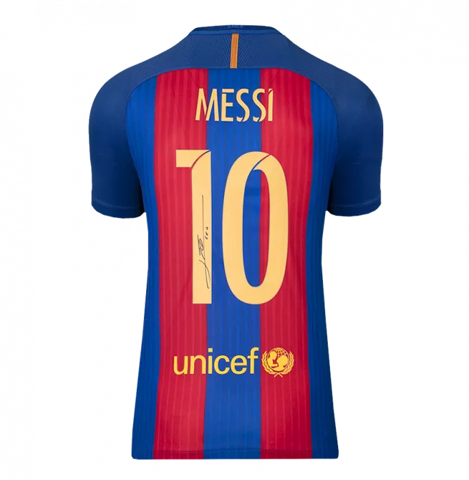 Lionel Messi Official FC Barcelona Back Signed And Framed 2016-17 Home Shirt With Fan Style Numbers