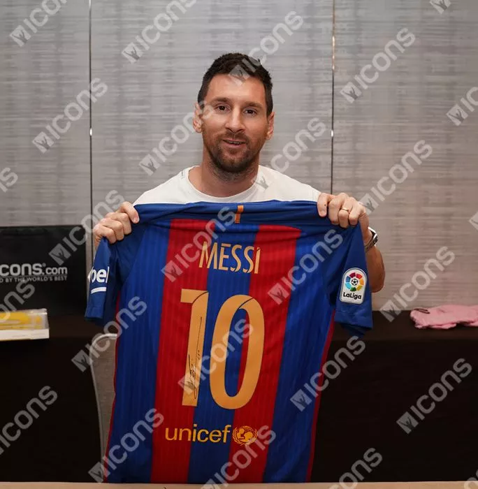 Lionel Messi Official FC Barcelona Back Signed And Framed 2016-17 Home Shirt With Fan Style Numbers