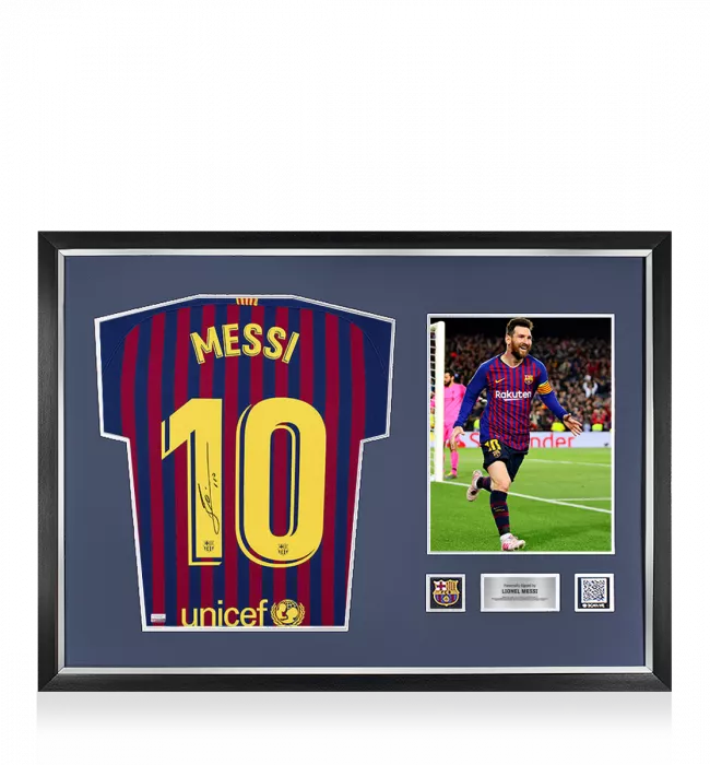 Lionel Messi Official FC Barcelona Back Signed and Framed 2018-19 Home Shirt