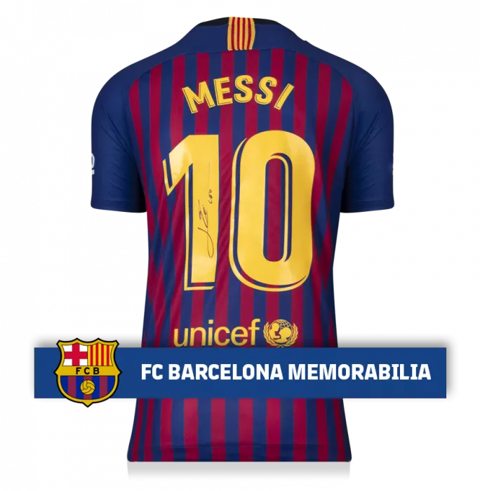 Lionel Messi Official FC Barcelona Back Signed And Framed 2018-19 Home Shirt With Fan Style Numbers