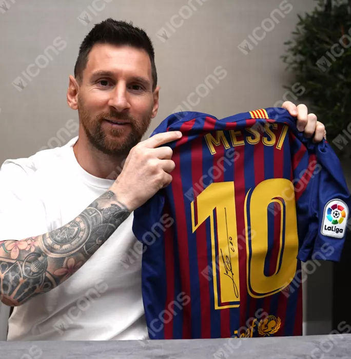 Lionel Messi Official FC Barcelona Back Signed And Framed 2018-19 Home Shirt With Fan Style Numbers