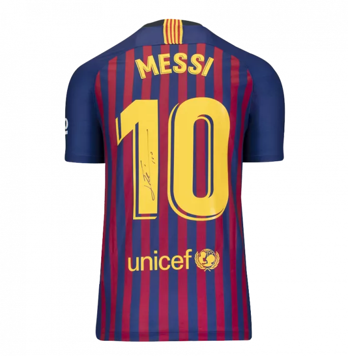 Lionel Messi Official FC Barcelona Back Signed And Framed 2018-19 Home Shirt With Fan Style Numbers