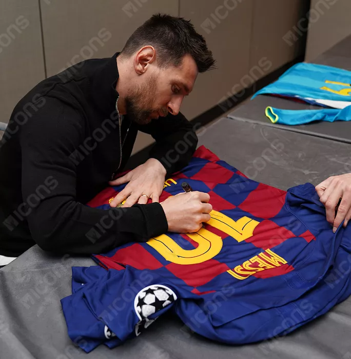 Lionel Messi Official FC Barcelona Back Signed And Framed 2019-20 Home Shirt: UCL Edition