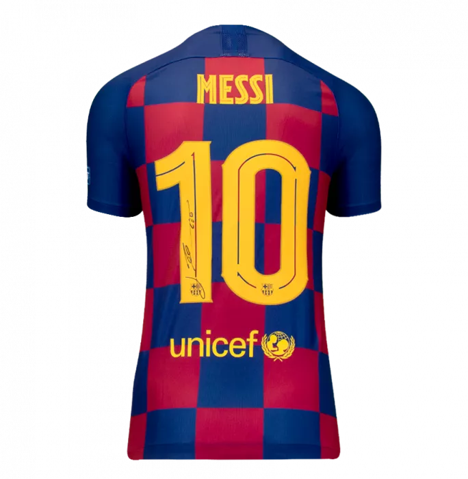 Lionel Messi Official FC Barcelona Back Signed And Framed 2019-20 Home Shirt: UCL Edition