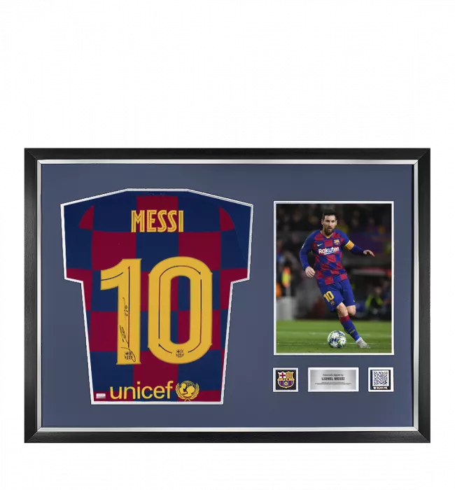 Lionel Messi Official FC Barcelona Back Signed and Framed 2019-20 Home Shirt: UCL Edition