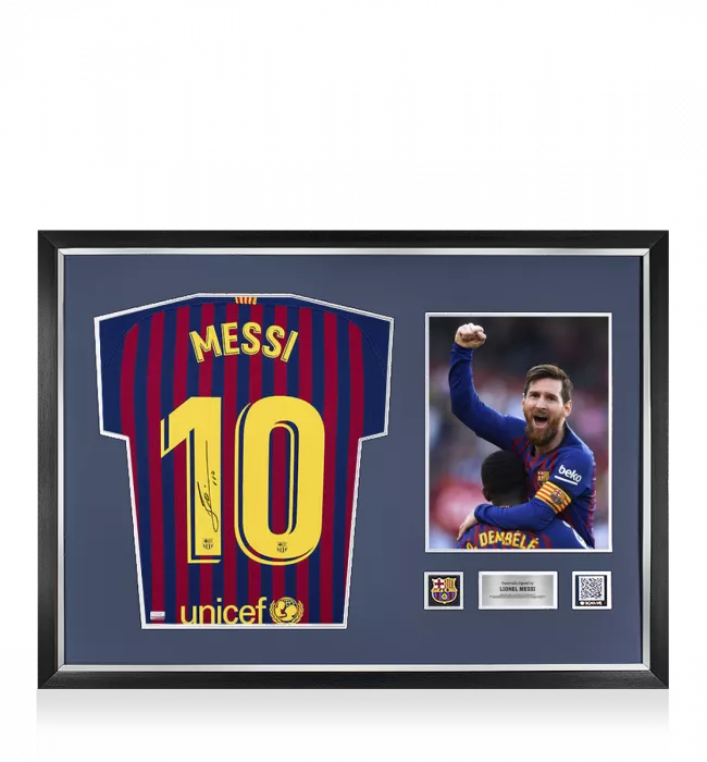 Lionel Messi Official FC Barcelona Back Signed and Framed 2018-19 Home Shirt