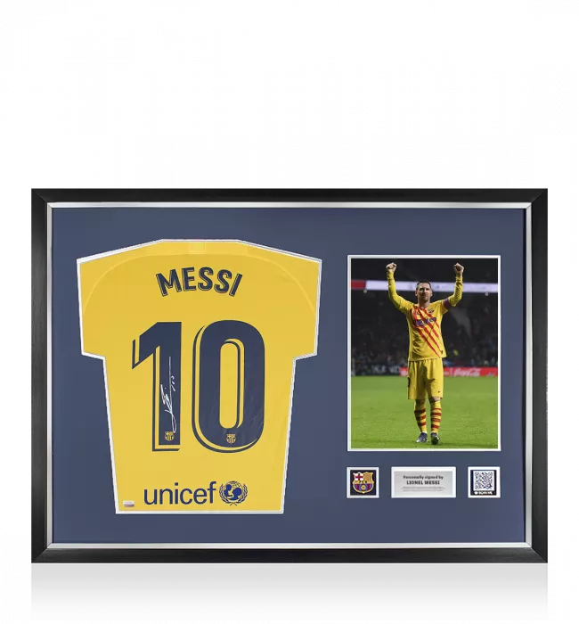 Lionel Messi Official FC Barcelona Back Signed and Framed 2019-20 Fourth Shirt