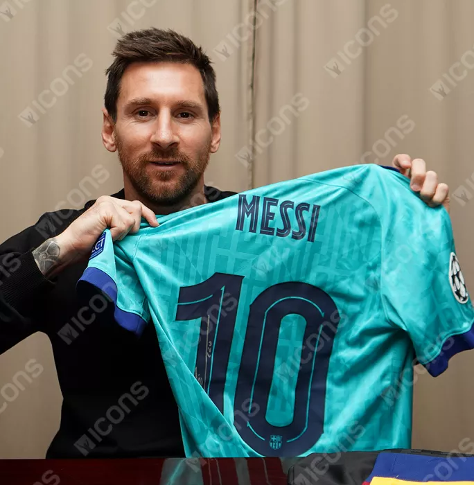 Lionel Messi Official FC Barcelona Back Signed And Framed 2019-20 Third Shirt