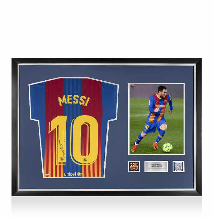 Lionel Messi Official FC Barcelona Back Signed And Framed 2020-21 Home Shirt: El Clasico Limited Edition