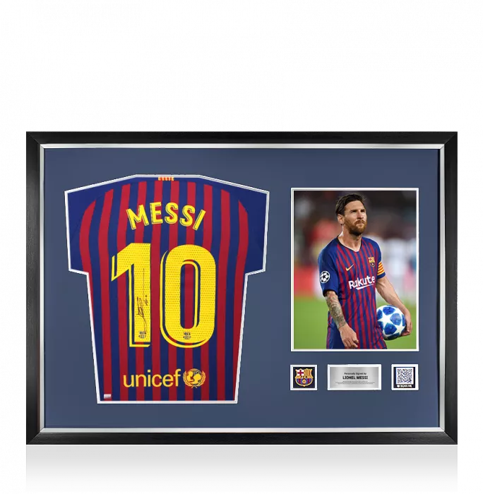 Lionel Messi Official FC Barcelona Back Signed and Framed 2018-19 Home Shirt