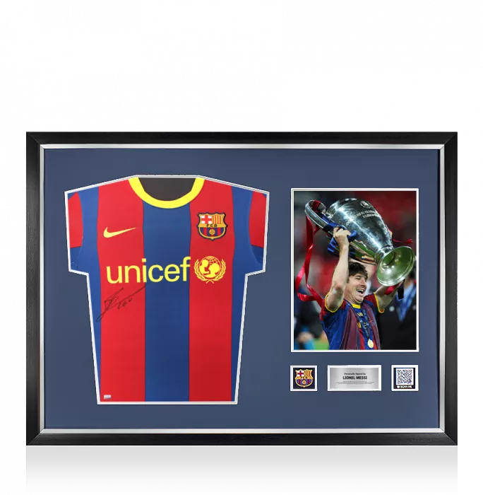 Lionel Messi Official FC Barcelona Front Signed And Framed 2010-11 Home Shirt
