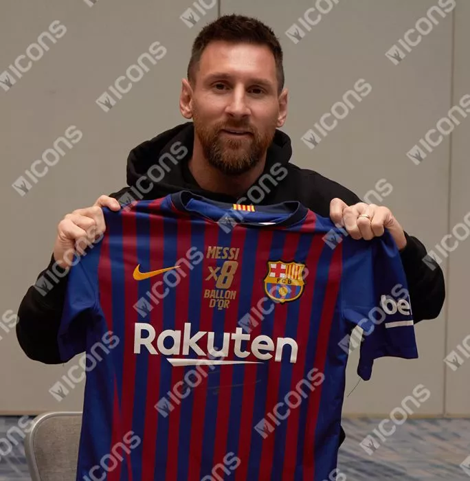 Lionel Messi Official FC Barcelona Front Signed And Framed 2018-19 Home Shirt Signed In Gold: 8x Ballon D'Or Edition
