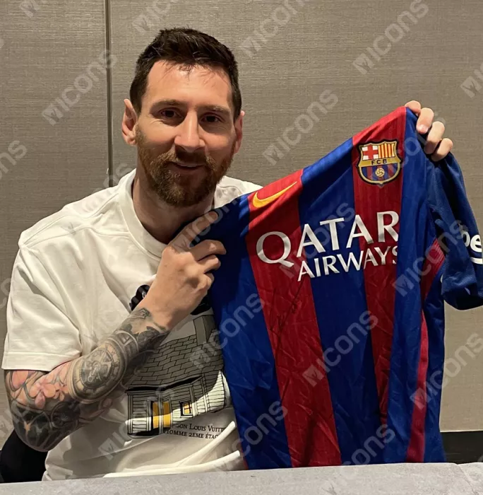 Lionel Messi Official FC Barcelona Front Signed And Framed 2016-17 Home Shirt