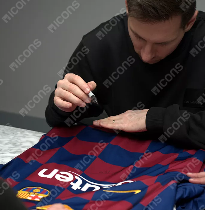 Lionel Messi Official FC Barcelona Front Signed And Framed 2019-20 Home Shirt: 7x Ballon D'Or Winner UCL Edition