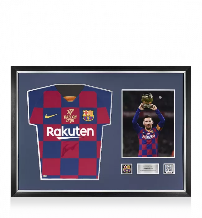 Lionel Messi Official FC Barcelona Front Signed and Framed 2019-20 Home Shirt: 7x Ballon d'Or Winner UCL Edition