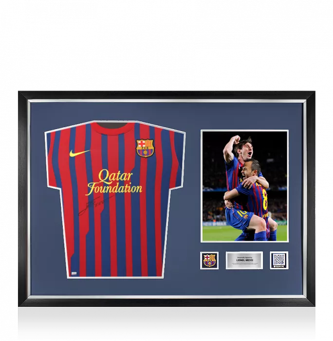 Lionel Messi Official FC Barcelona Front Signed and Framed 2011-12 Home Shirt