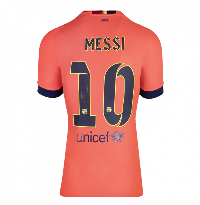 Lionel Messi Official FC Barcelona Official Back Signed And Framed 2014-15 Away Shirt