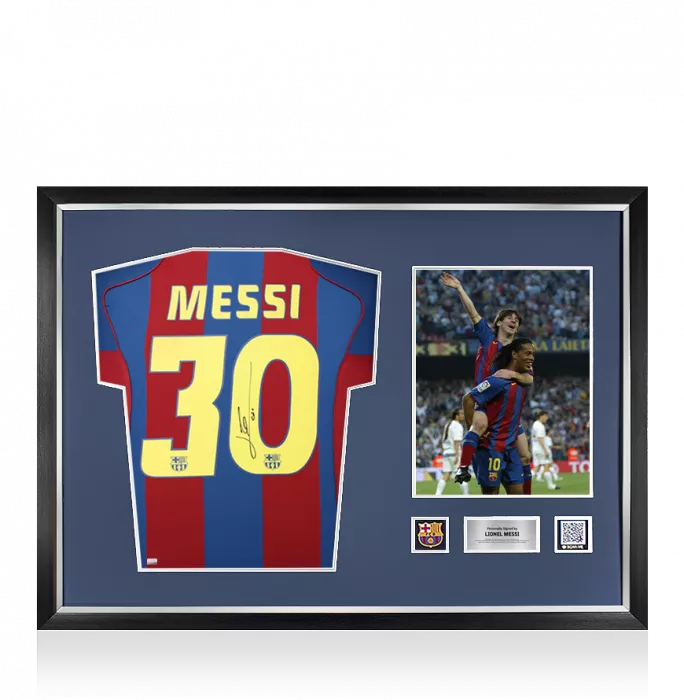 Lionel Messi Official FC Barcelona Official Back Signed and Framed 2004-05 Home Shirt