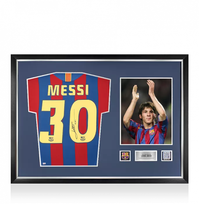 Lionel Messi Official FC Barcelona Official Back Signed and Framed 2005-06 Home Shirt