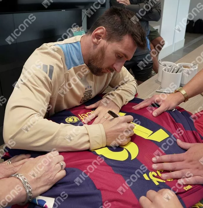 Lionel Messi Official FC Barcelona Official Back Signed And Framed 2014-15 Home Shirt