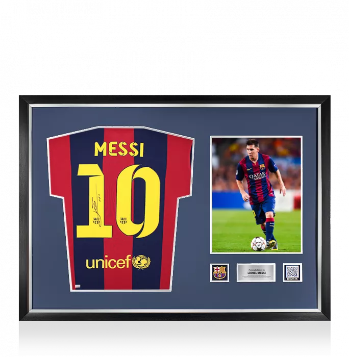 Lionel Messi Official FC Barcelona Official Back Signed and Framed 2014-15 Home Shirt