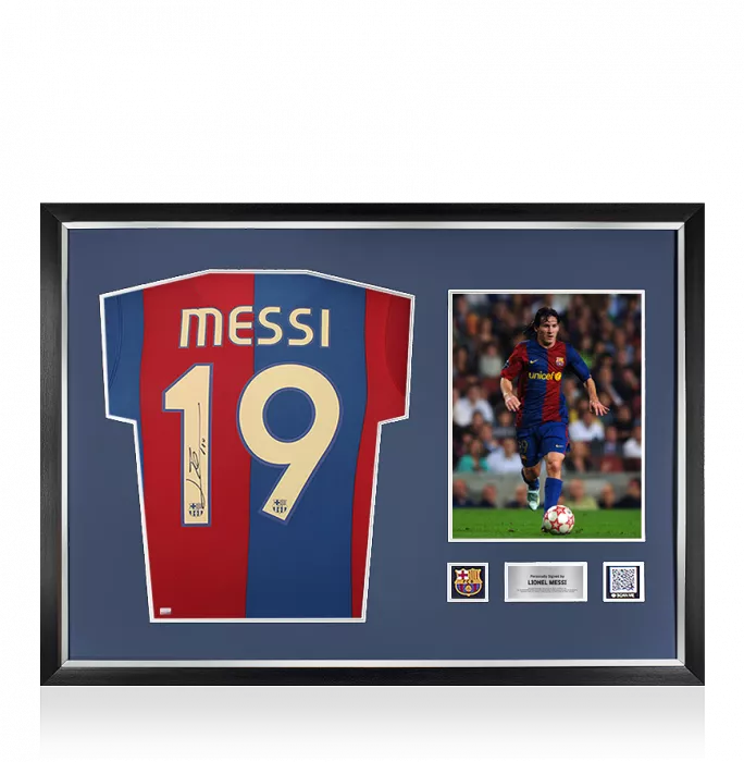 Lionel Messi Official FC Barcelona Official Back Signed and Framed 2006-07 Home Shirt