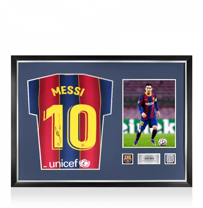 Lionel Messi Official FC Barcelona Official Back Signed and Framed 2020-2021 Home Shirt