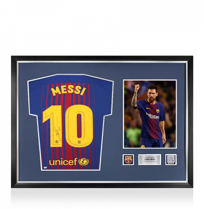 Lionel Messi Official FC Barcelona Official Back Signed and Framed 2017-18 Home Shirt