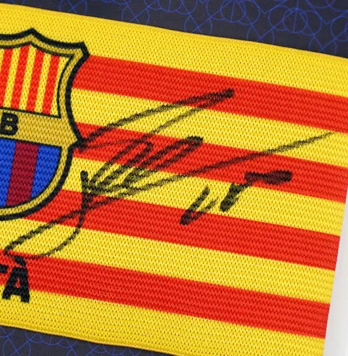 Lionel Messi Official FC Barcelona Signed And Framed Captain's Armband