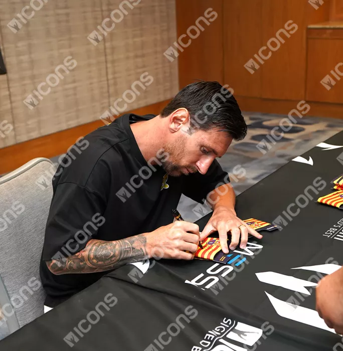 Lionel Messi Official FC Barcelona Signed And Framed Captain's Armband