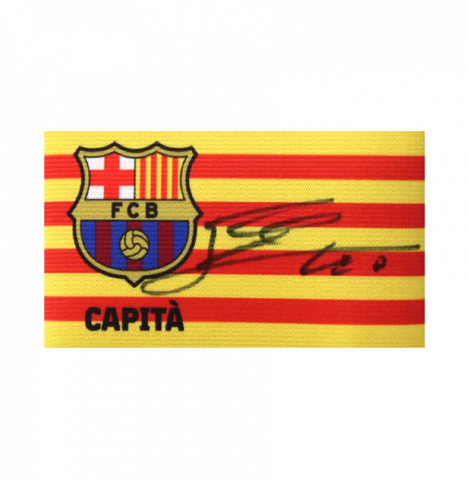 Lionel Messi Official FC Barcelona Signed And Framed Branded Captain's Armband