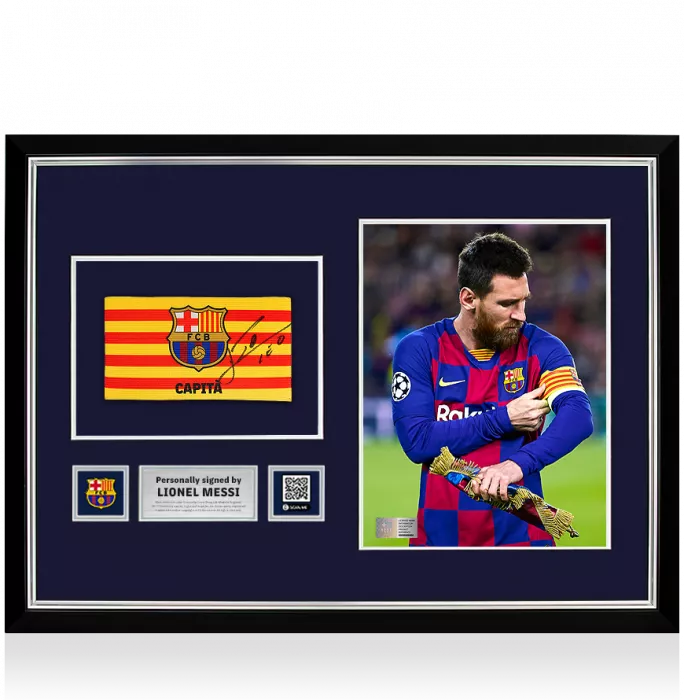 Lionel Messi Official FC Barcelona Signed and Framed Branded Captain's Armband