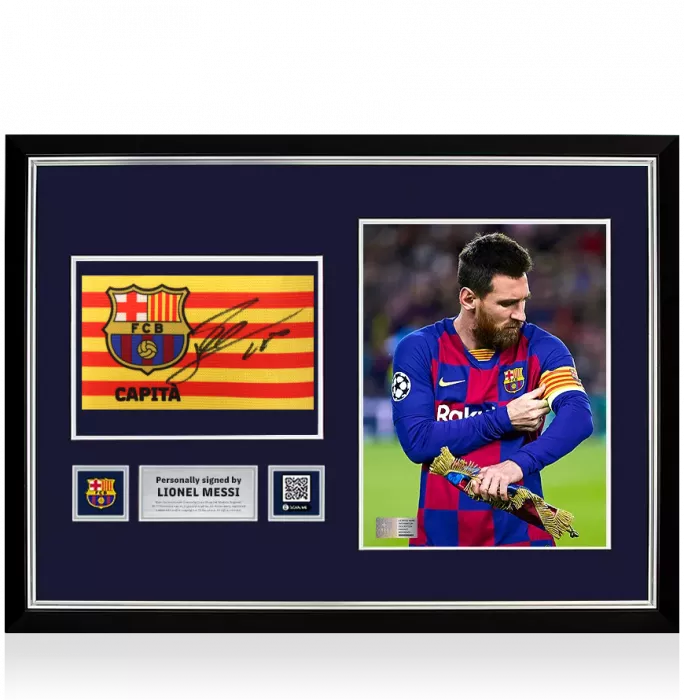 Lionel Messi Official FC Barcelona Signed and Framed Captain's Armband
