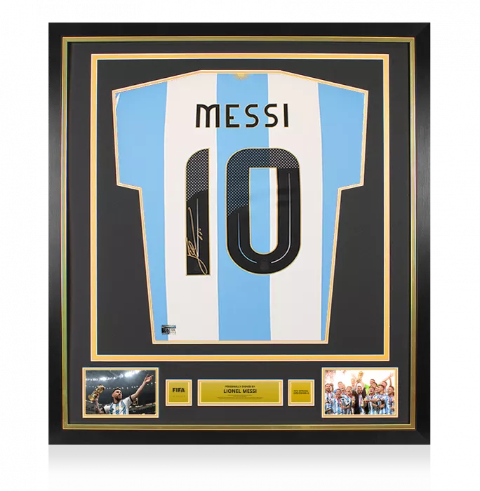 Lionel Messi Official FIFA World Cup™ Back Signed and Framed Argentina 2024-25 Home Shirt