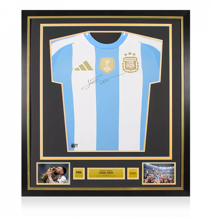 Lionel Messi Official FIFA World Cup™ Front Signed and Framed Argentina 2024-25 Home Shirt
