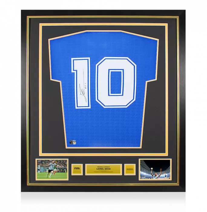 Lionel Messi Official FIFA World Cup™ Signed and Framed Argentina 1994 Reissue Away Shirt
