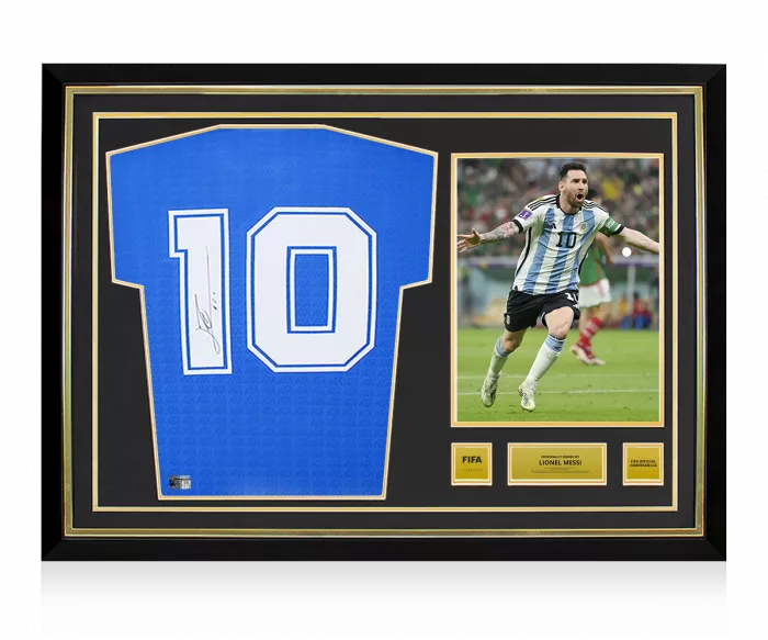 Lionel Messi Official FIFA World Cup™ Signed and Hero Framed Argentina 1994 Reissue Away Shirt