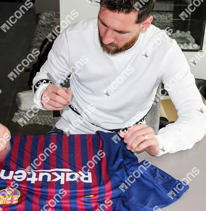 Lionel Messi Official Front Signed FC Barcelona 2018-19 Home Shirt In Classic Frame: 2019 Ballon D'Or Winner Edition