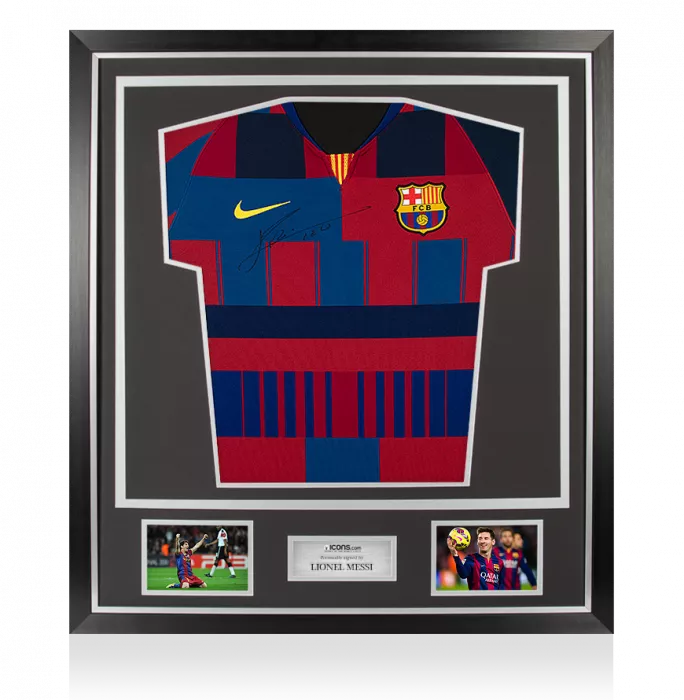 Lionel Messi Official Front Signed FC Barcelona Home Shirt In Classic Frame: Nike 20-Year Anniversary Special Edition